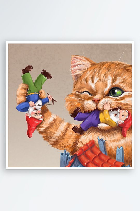 猫咪叼玩偶趣味插画-众图网