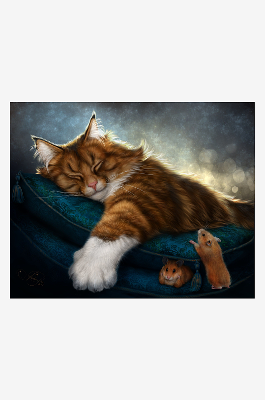 猫咪安睡鼠伴画面温馨-众图网