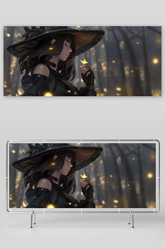 神秘女巫夜林持纸鹤-众图网