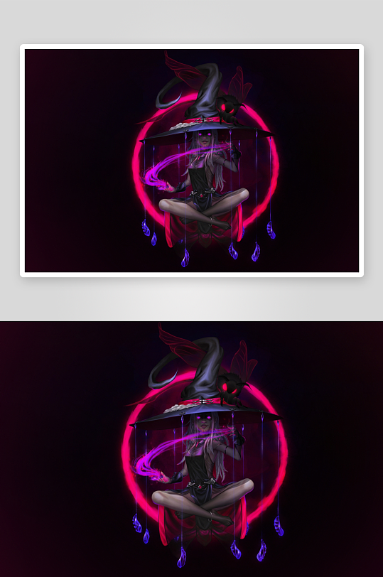 神秘女巫悬浮光环中-众图网