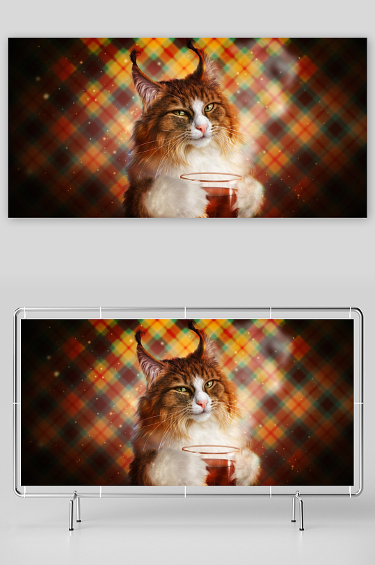 猫咪手持酒杯奇幻背景-众图网