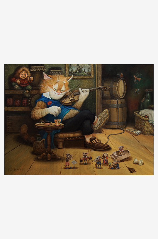 猫咪拉小提琴老鼠乐队演奏-众图网