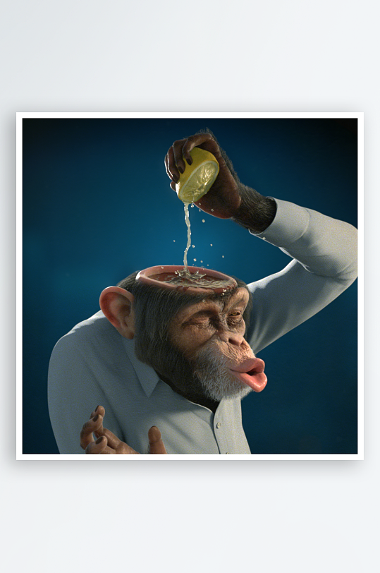 猴子穿衬衫挤柠檬汁-众图网