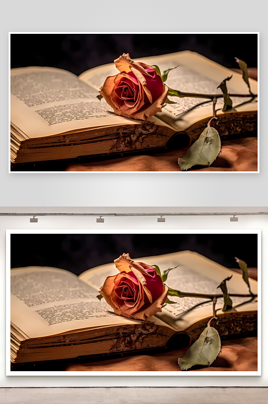 玫瑰与旧书静物之美-众图网