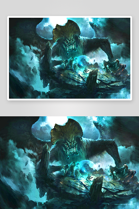 神秘巨兽守护发光宝珠-众图网