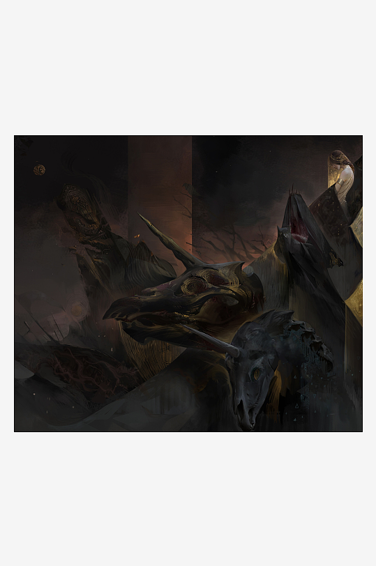 神秘巨龙与古老遗迹的奇幻场景-众图网