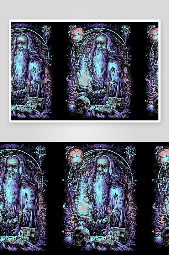 神秘巫师与魔法符号的艺术插画-众图网