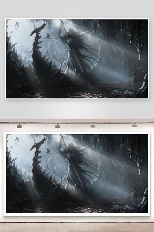 神秘幽暗洞穴中的持杖人影-众图网