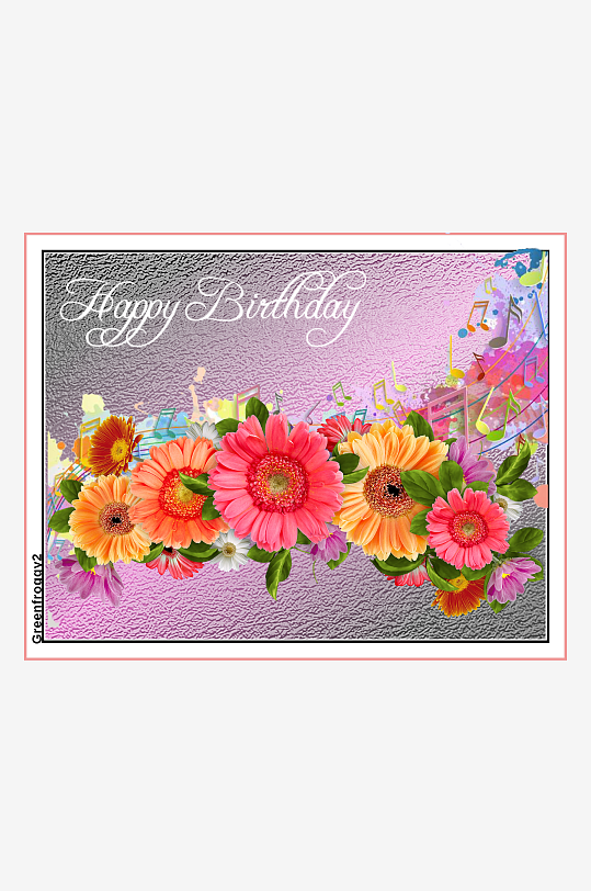 生日祝福卡片鲜花音乐主题-众图网