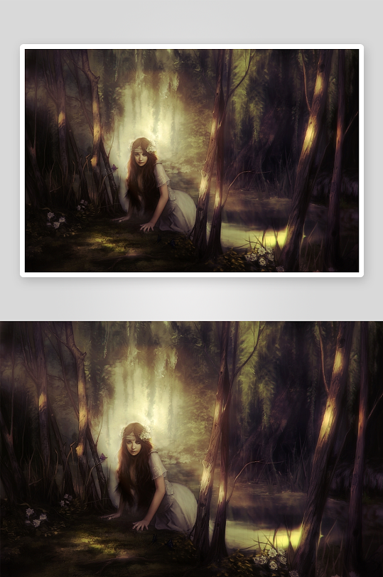 神秘森林中女子跪地祈愿-众图网