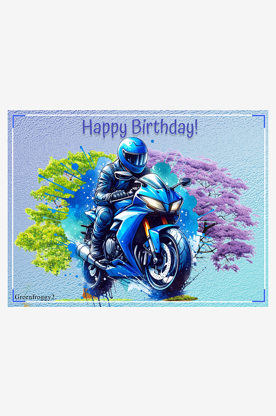 生日贺卡蓝色摩托车与樱花树-众图网