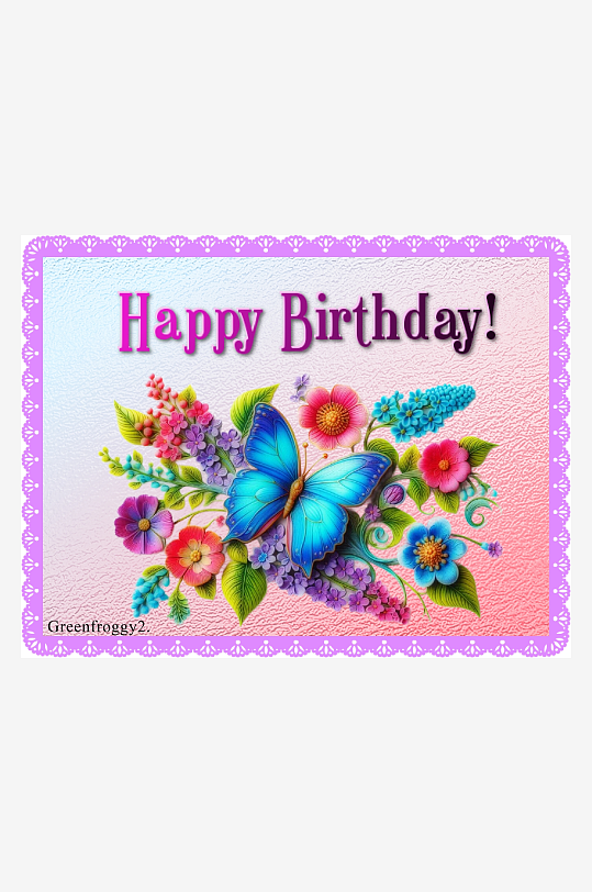 生日贺卡蝴蝶花丛图案-众图网