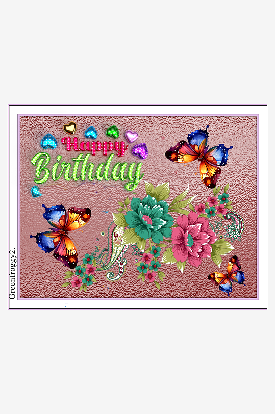 生日贺卡蝴蝶花卉图案-众图网