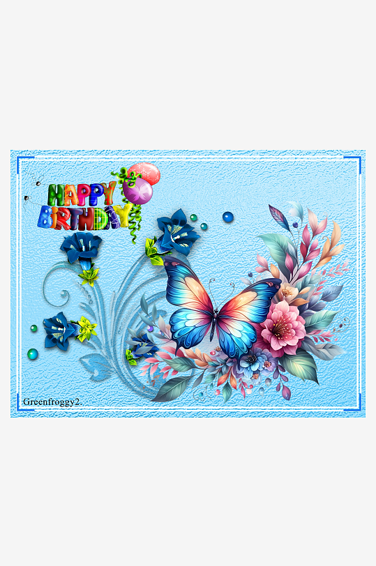 生日贺卡设计包含蝴蝶与花卉-众图网