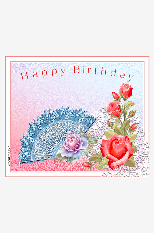 生日贺卡设计含扇与玫瑰-众图网