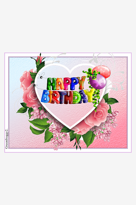 生日贺卡设计粉色花朵气球-众图网