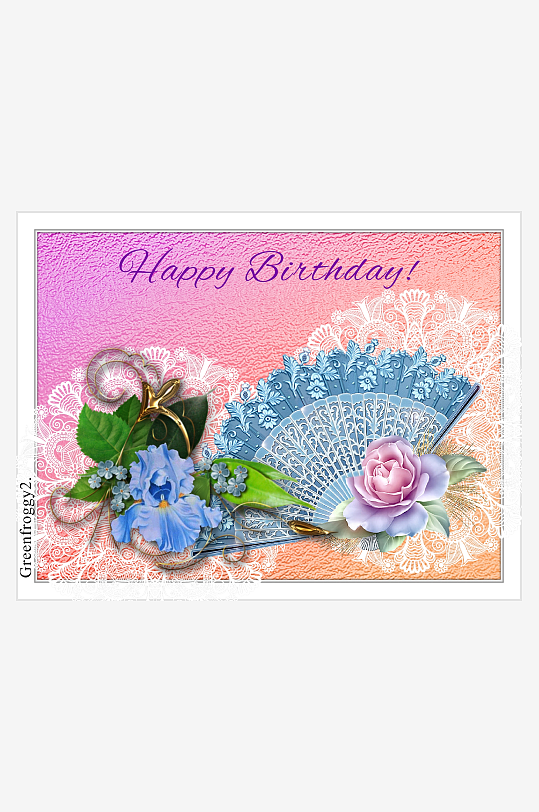 生日贺卡设计精美花扇装饰-众图网