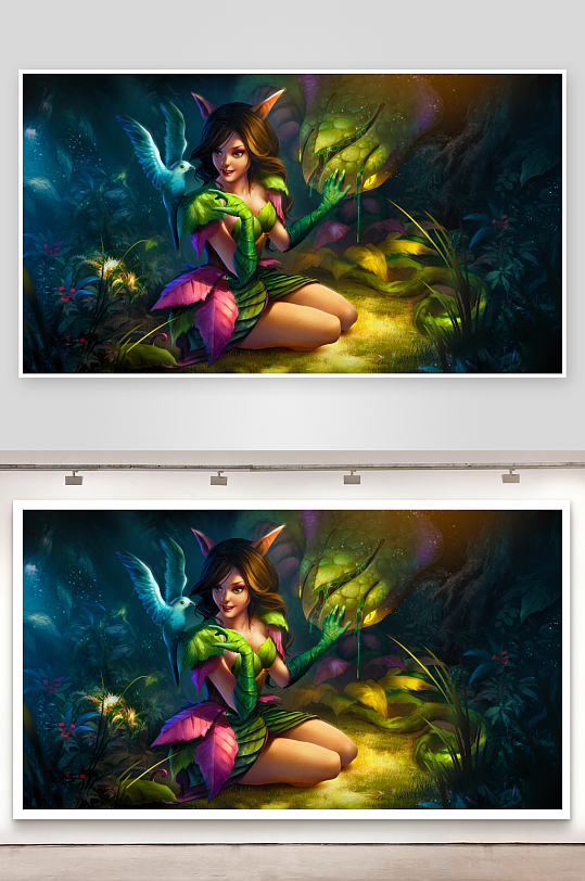 神秘森林中的精灵与飞鸟-众图网