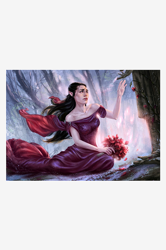 神秘森林中的紫衣女子-众图网