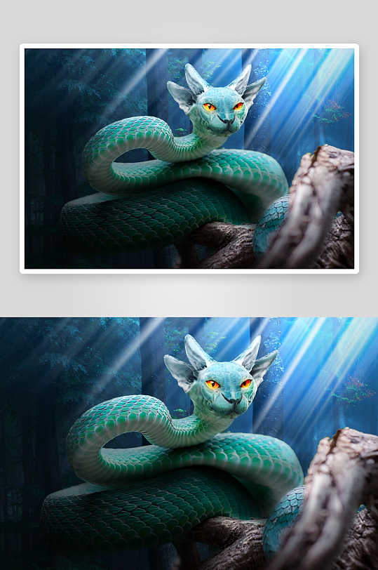 神秘森林中的蛇形猫妖-众图网