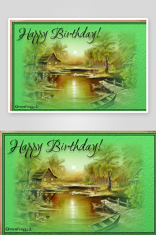 生日贺卡风景画小屋河流-众图网