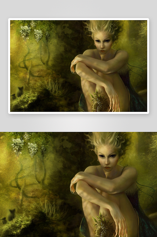 神秘森林中的金色女子艺术画-众图网
