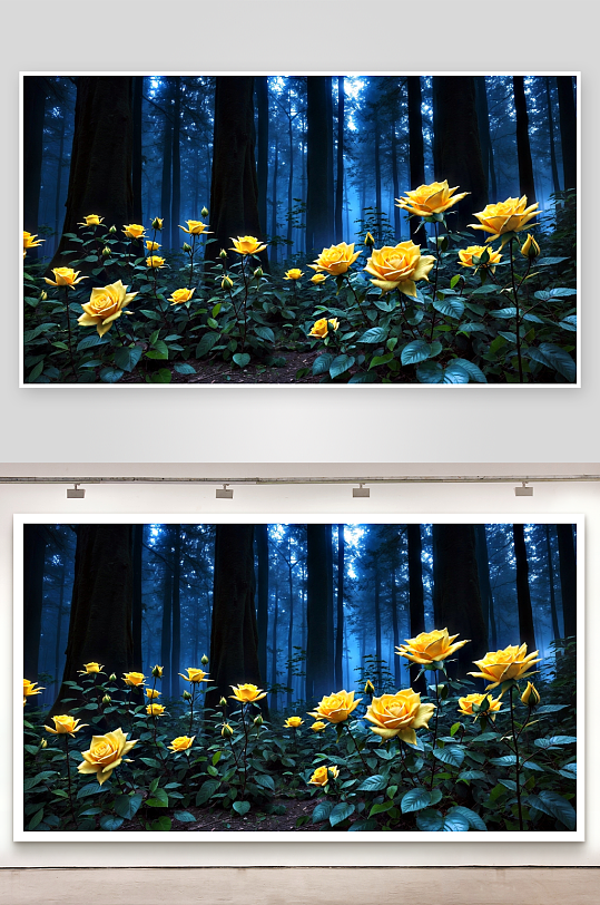 神秘森林中的黄色玫瑰花丛-众图网