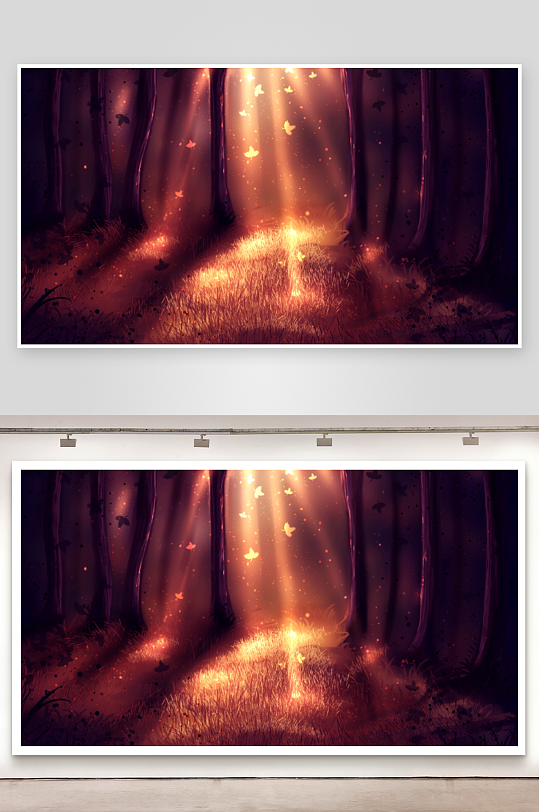 神秘森林光影与飞舞蝴蝶-众图网