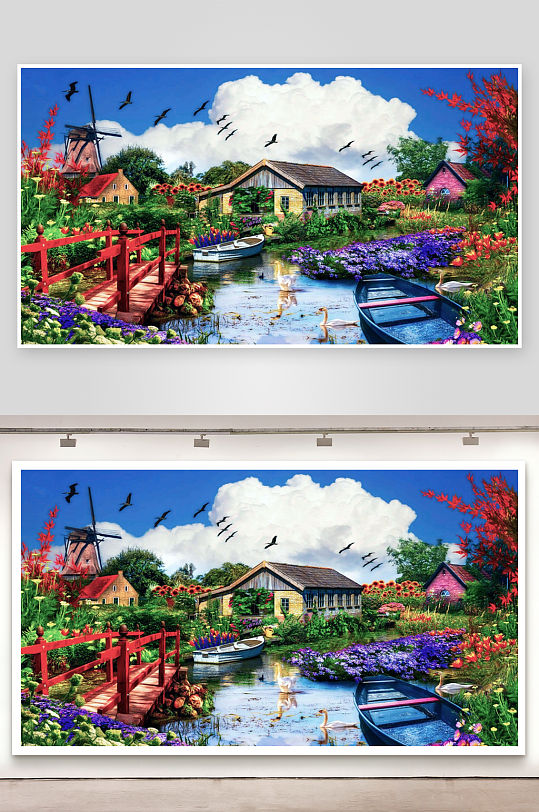 田园风光画风乡村景色-众图网