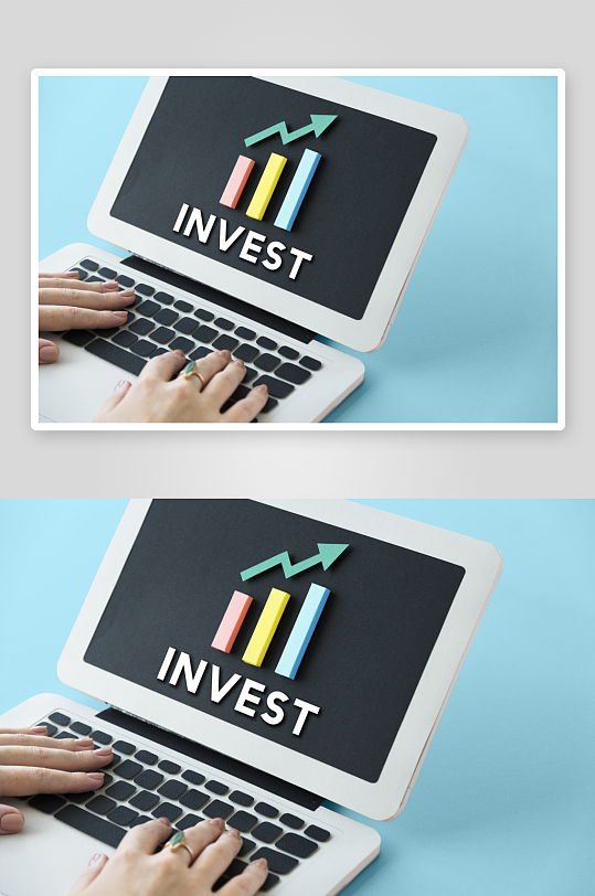 电脑屏幕显示投资图表双手操作-众图网
