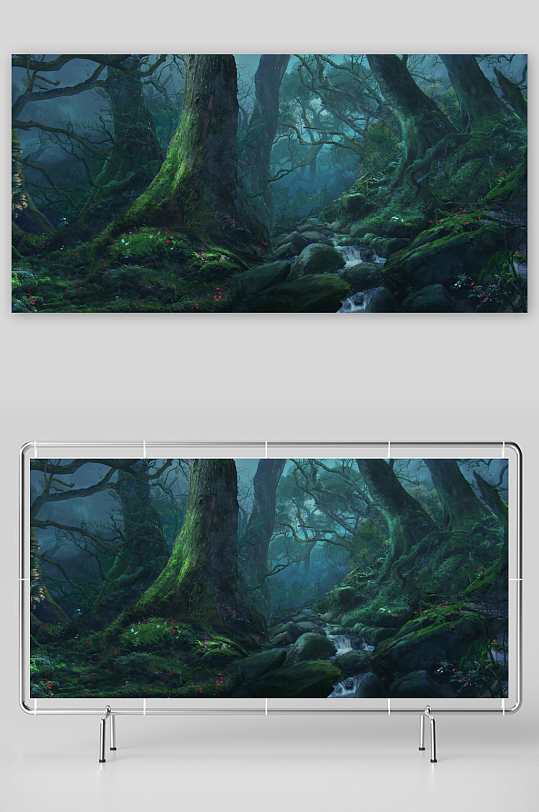 神秘森林溪流景观-众图网