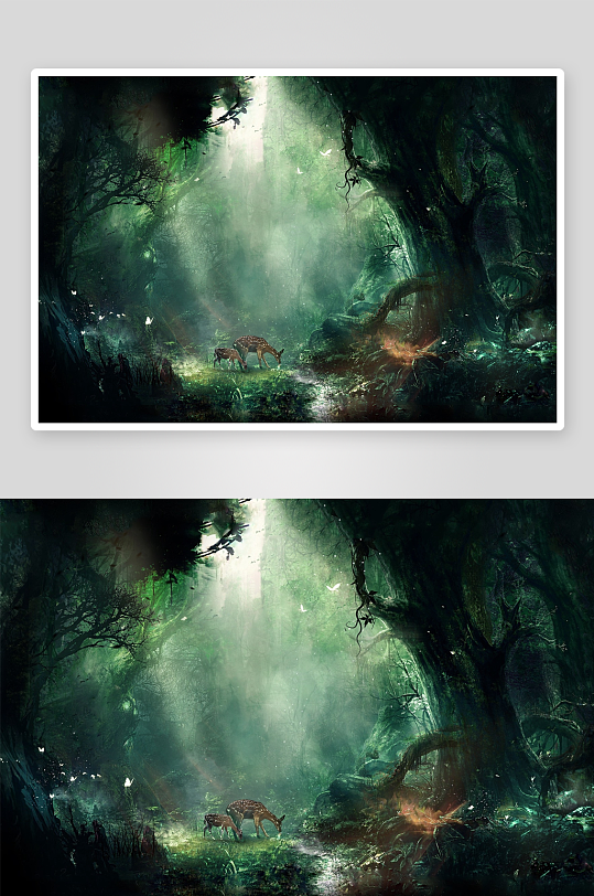 神秘森林鹿影幽光-众图网