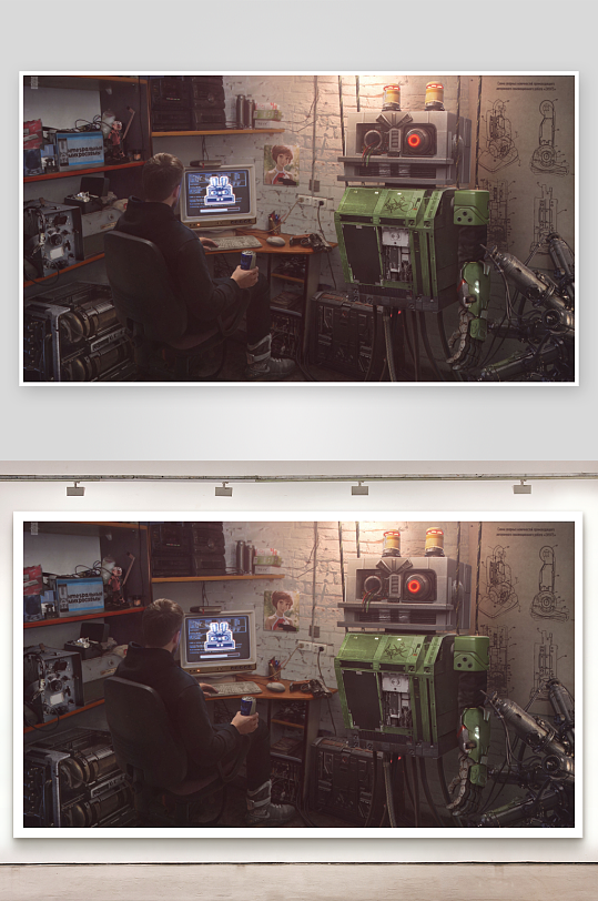 男子在机器人实验室操作电脑-众图网