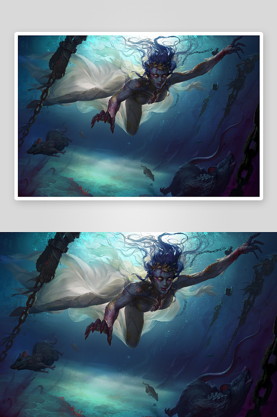 神秘水下美人鱼与老鼠共舞-众图网