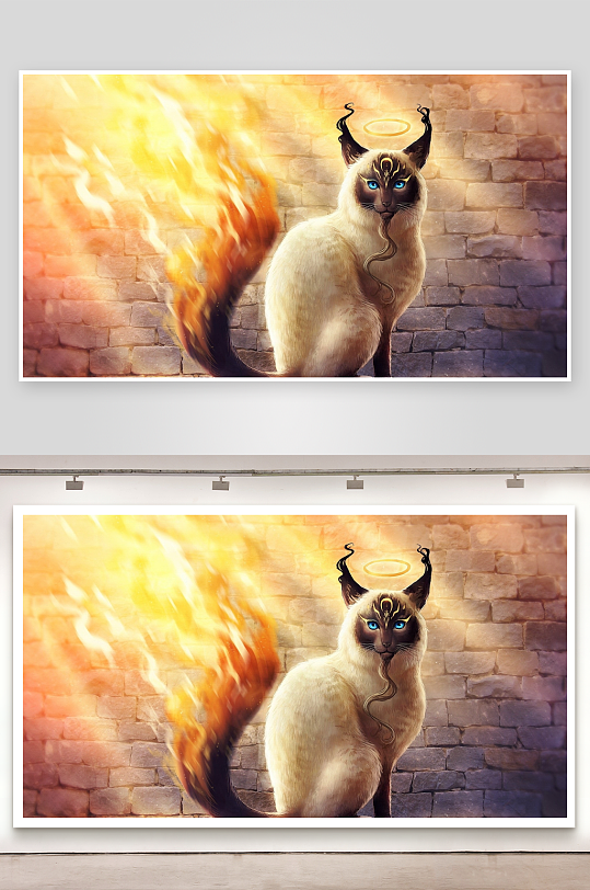 神秘火焰猫头戴光环-众图网