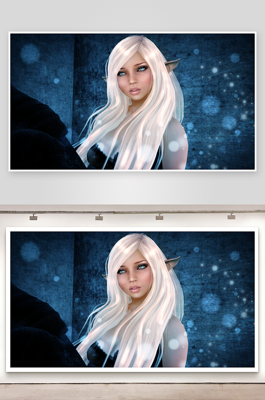 白发精灵女性肖像艺术画-众图网