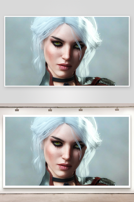 白发绿眼女性角色特写-众图网