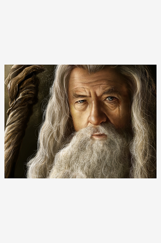 白发长须老人手持权杖肖像-众图网