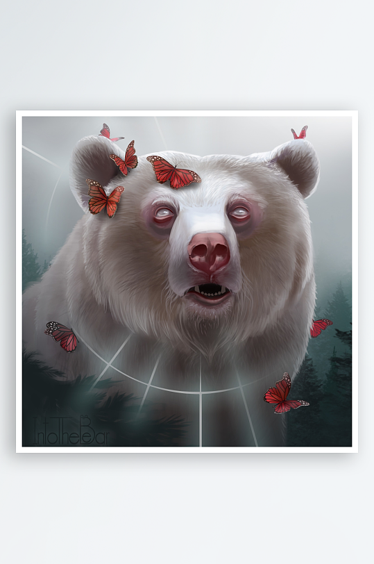 白熊与红蝶梦幻森林景象-众图网