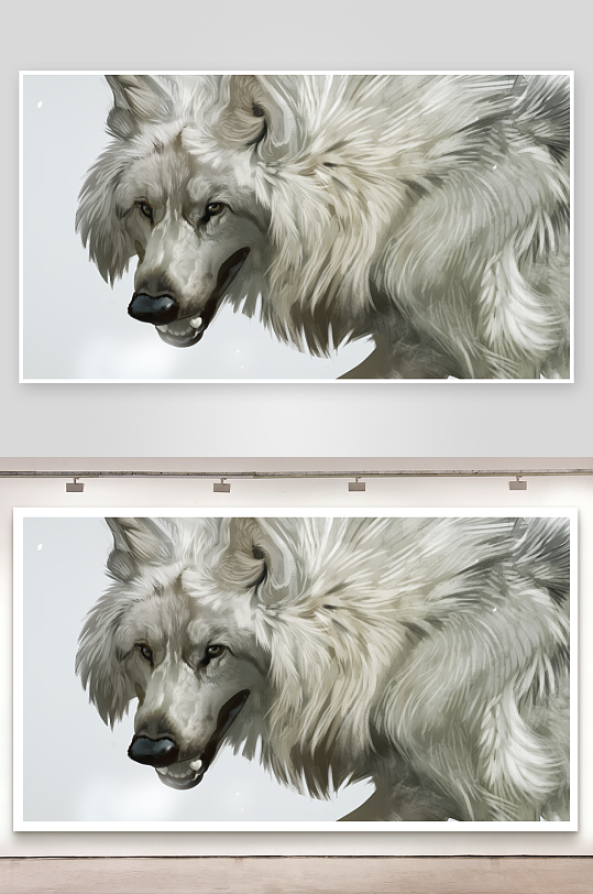 白色狼头特写艺术画-众图网