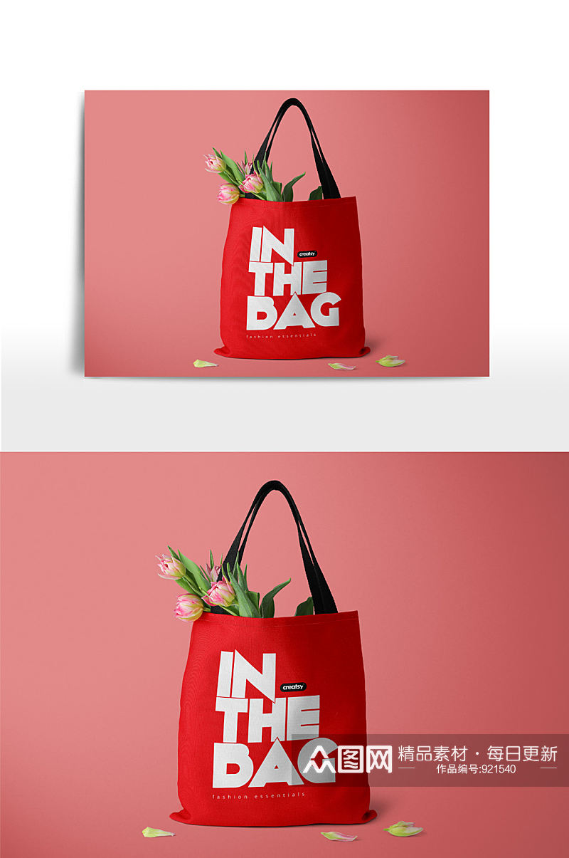 红色搭配花朵购物袋素材