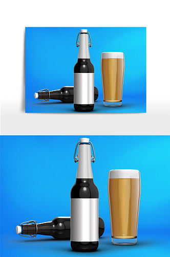 啤酒杯搭配瓶子瓶贴样机