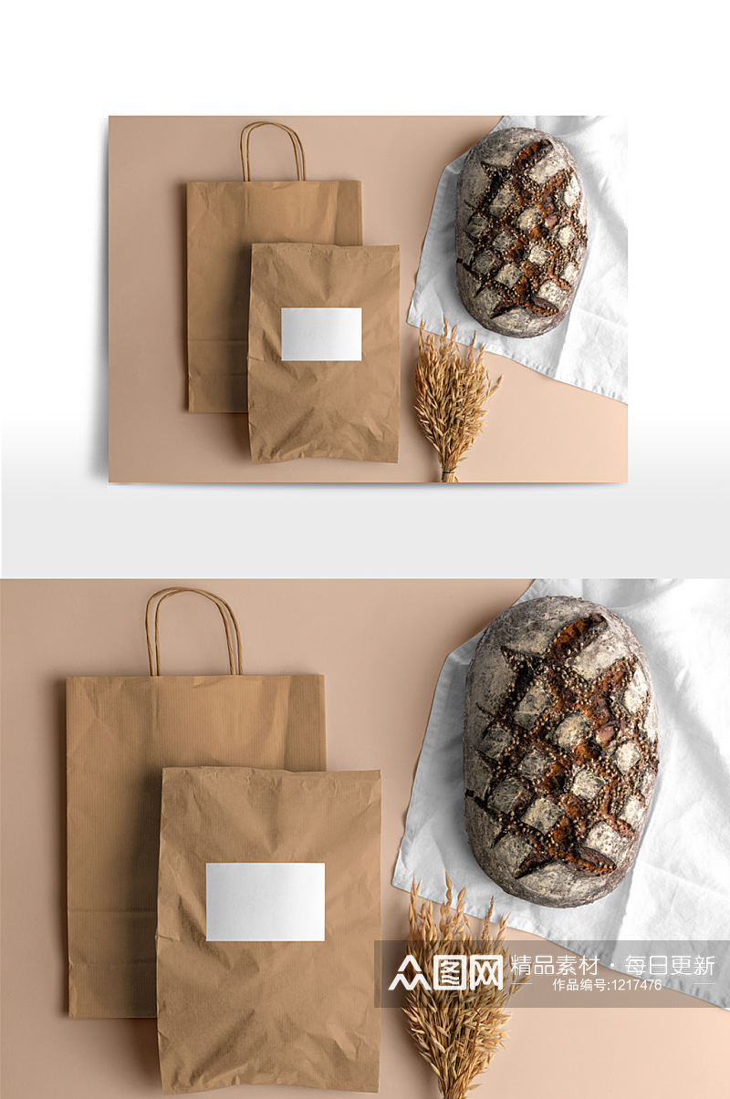 面包搭配面包纸袋样机展示素材