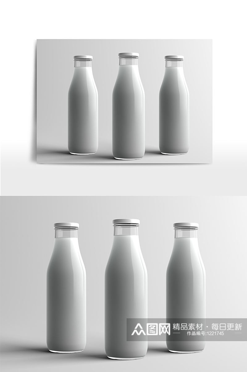 牛奶玻璃瓶样机展示素材