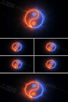 中国风红蓝火焰太极八卦