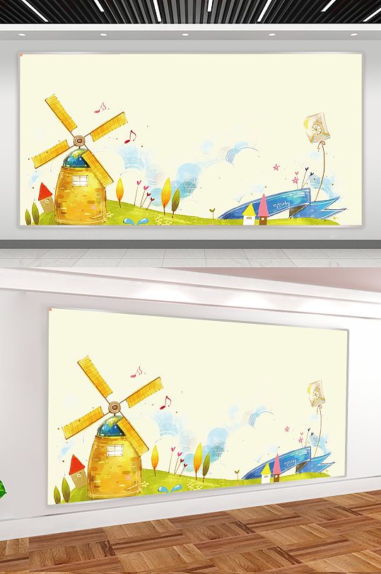 手绘儿童文化墙展板