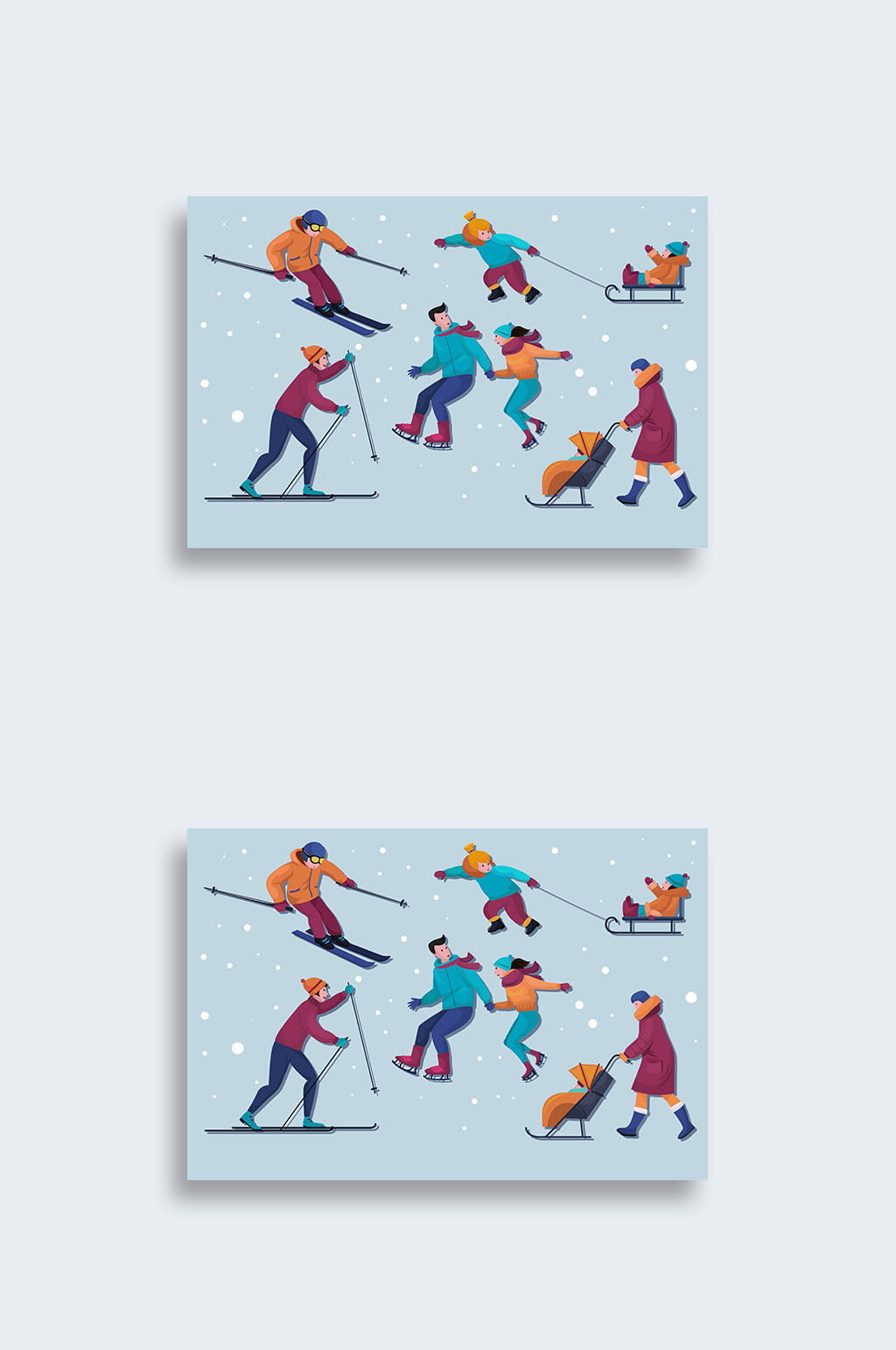 多款卡通矢量滑雪人物元素 设计元素素材
