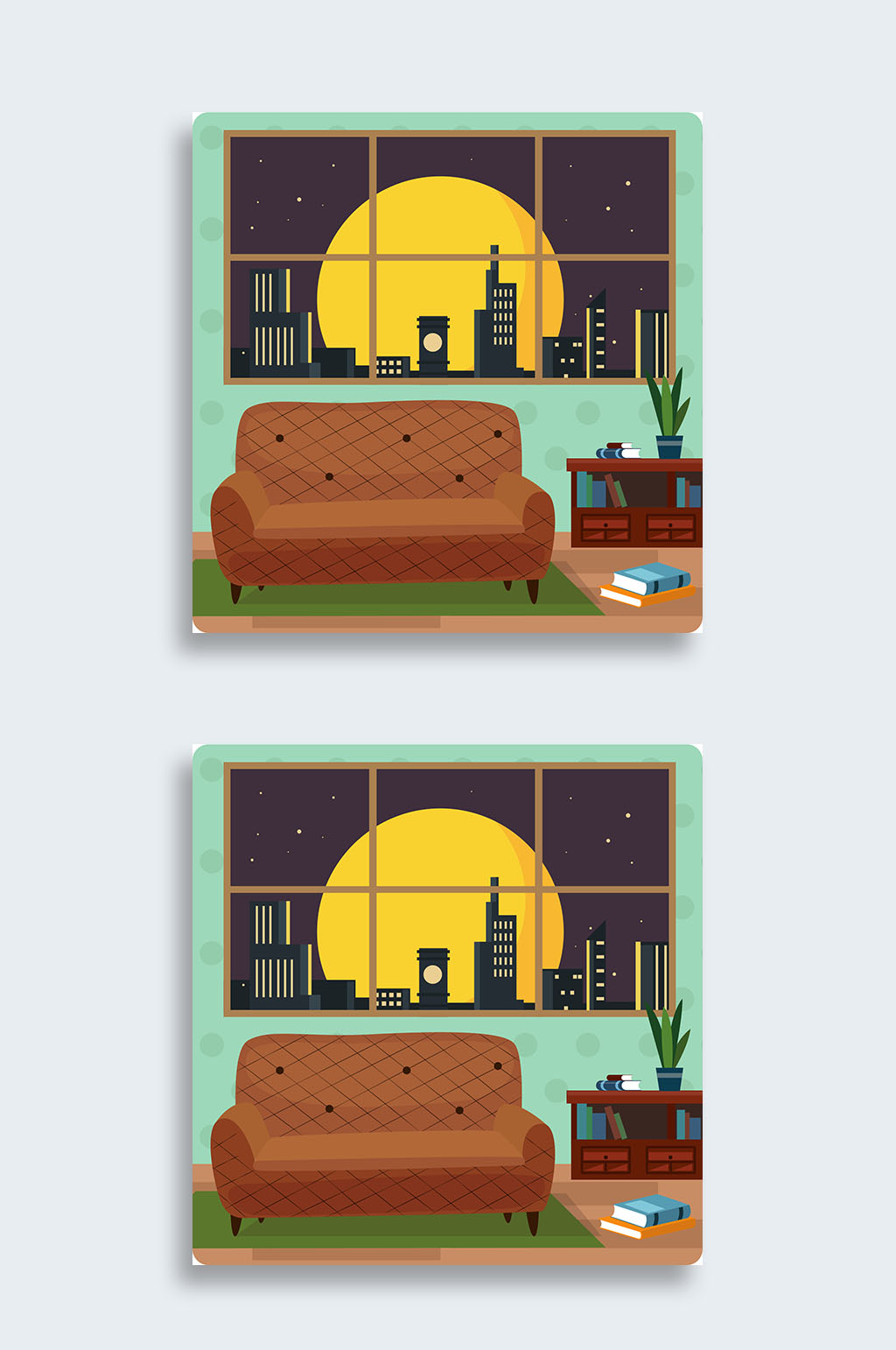 卡通夜晚房间矢量插画素材