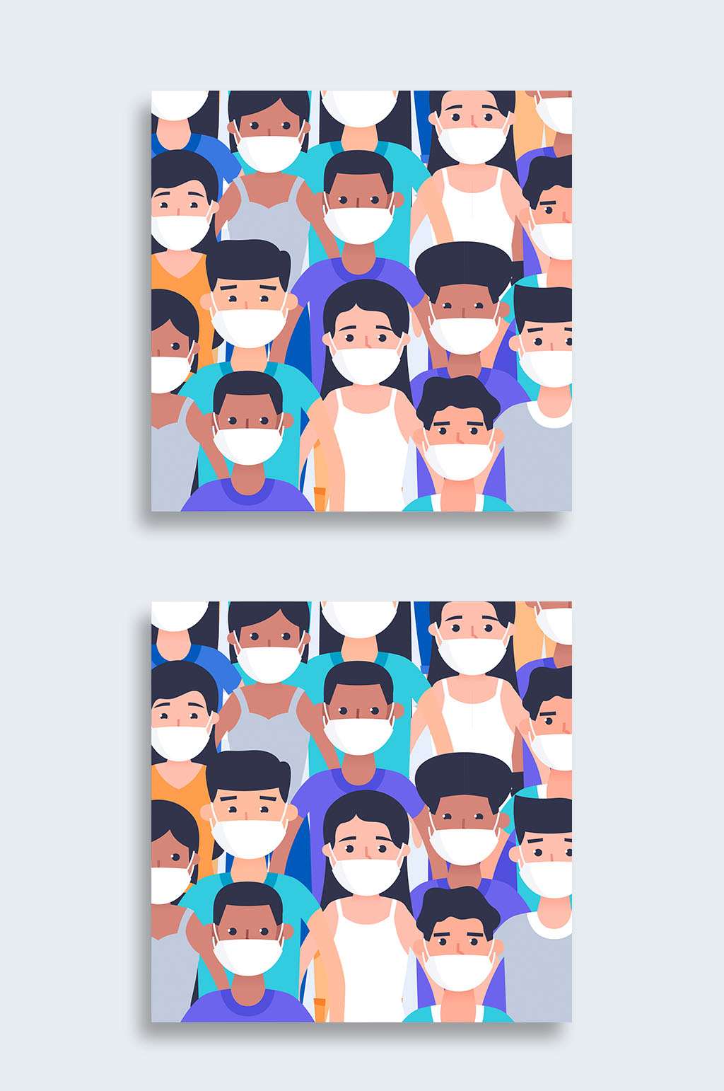 多个戴口罩的人物插画素材