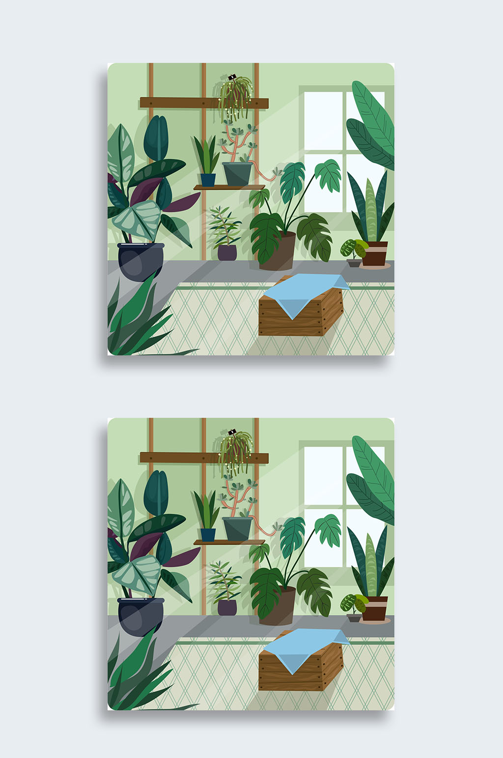 卡通房间植物矢量插画素材